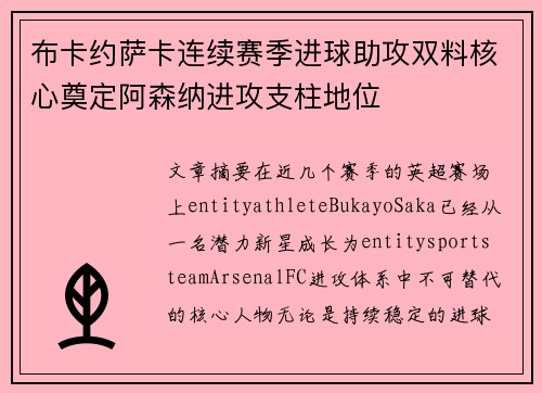 布卡约萨卡连续赛季进球助攻双料核心奠定阿森纳进攻支柱地位 布卡约萨卡连续赛季进球助攻双料核心奠定阿森纳进攻支柱地位